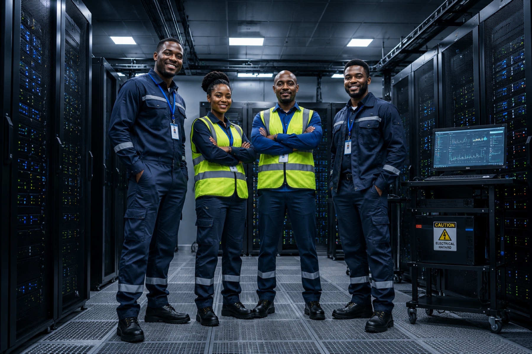Four AfWS engineers in the data hall.